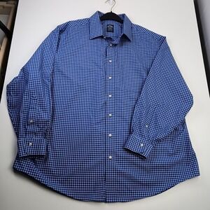 Brooks Brothers Mens 18 34/35 Blue Gingham Non-Iron Stretch Supima Cotton Shirt